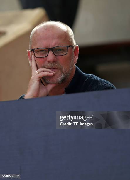 Thomas Schaaf looks on during the friendly match between FC Eintracht Cuxhaven and Werder Bremen on July 10, 2018 in Cuxhaven, Germany.