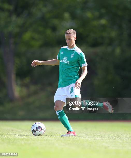 Niklas Moisander of Werder Bremen controls the ball during the friendly match between FC Eintracht Cuxhaven and Werder Bremen on July 10, 2018 in...