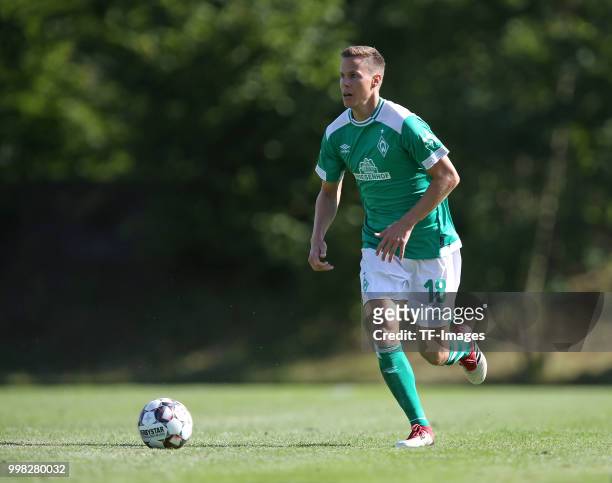 Niklas Moisander of Werder Bremen controls the ball during the friendly match between FC Eintracht Cuxhaven and Werder Bremen on July 10, 2018 in...