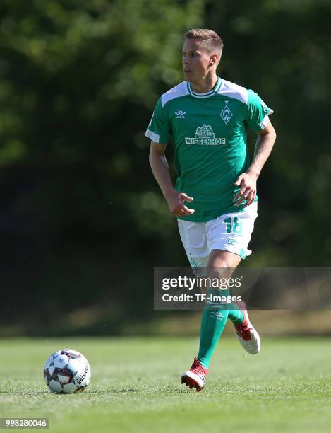 Niklas Moisander of Werder Bremen controls the ball during the friendly match between FC Eintracht Cuxhaven and Werder Bremen on July 10, 2018 in...