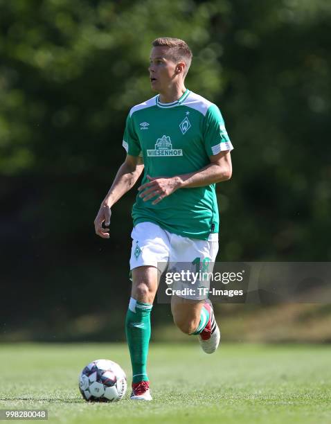 Niklas Moisander of Werder Bremen controls the ball during the friendly match between FC Eintracht Cuxhaven and Werder Bremen on July 10, 2018 in...