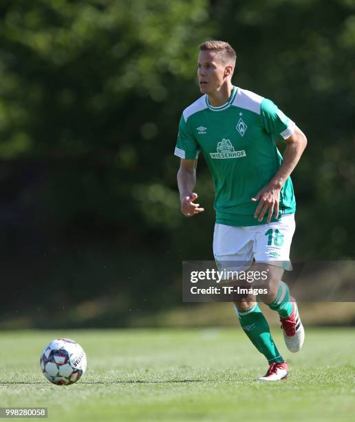 Niklas Moisander of Werder Bremen controls the ball during the friendly match between FC Eintracht Cuxhaven and Werder Bremen on July 10, 2018 in...