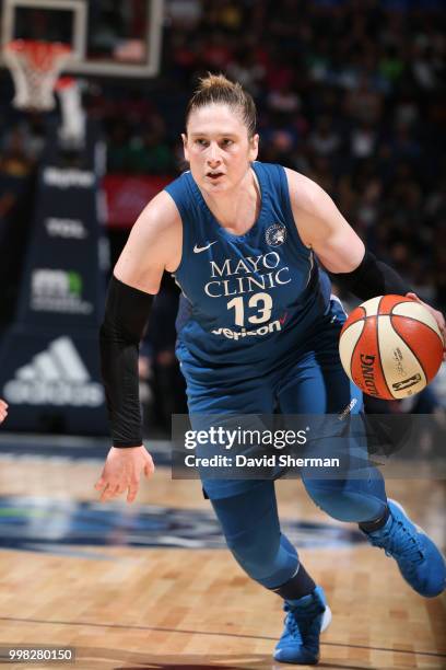 Lindsay Whalen of the Minnesota Lynx handles the ball against the Las Vegas Aces on July 13, 2018 at Target Center in Minneapolis, Minnesota. NOTE TO...