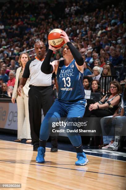 Lindsay Whalen of the Minnesota Lynx shoots the ball against the Las Vegas Aces on July 13, 2018 at Target Center in Minneapolis, Minnesota. NOTE TO...