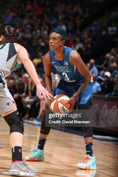 Danielle Robinson of the Minnesota Lynx handles the ball against the Las Vegas Aces on July 13, 2018 at Target Center in Minneapolis, Minnesota. NOTE...