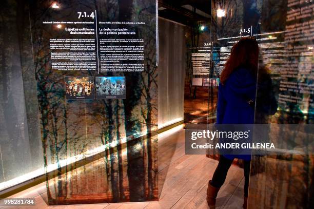 People visit the Peace Museum in the Spanish Basque village of Guernica on May 4, 2018. - In Spain, the issue of remembrance is especially relevant...