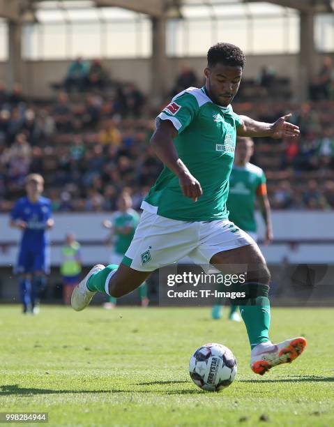 Manuel Mbom of Werder Bremen controls the ball during the friendly match between FC Eintracht Cuxhaven and Werder Bremen on July 10, 2018 in...