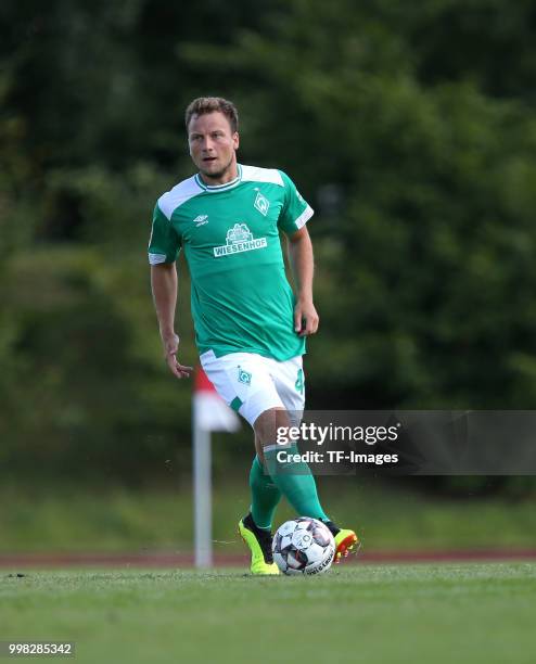 Philipp Bargfrede of Werder Bremen controls the ball during the friendly match between FC Eintracht Cuxhaven and Werder Bremen on July 10, 2018 in...