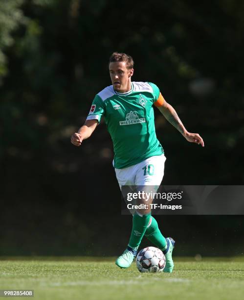 Max Kruse of Werder Bremen controls the ball during the friendly match between FC Eintracht Cuxhaven and Werder Bremen on July 10, 2018 in Cuxhaven,...