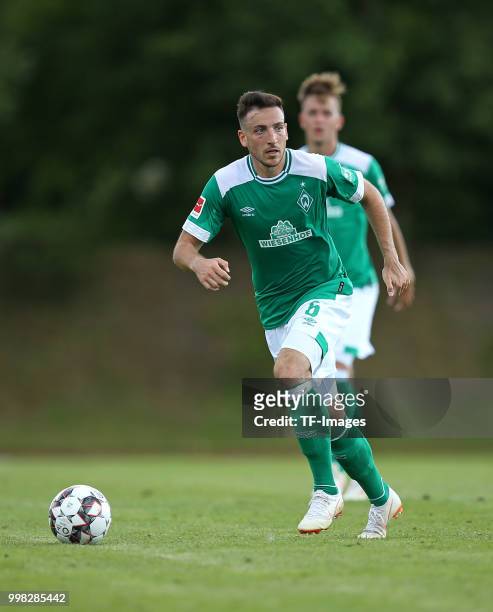 Kevin Moehwald of Werder Bremen controls the ball during the friendly match between FC Eintracht Cuxhaven and Werder Bremen on July 10, 2018 in...