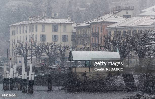 Pier. Bellano eastern shore of Lake Como. Lombardia. Italy. Europe. Photo by: Carlo Borlenghi/REDA&CO/Universal Images Group via Getty Images