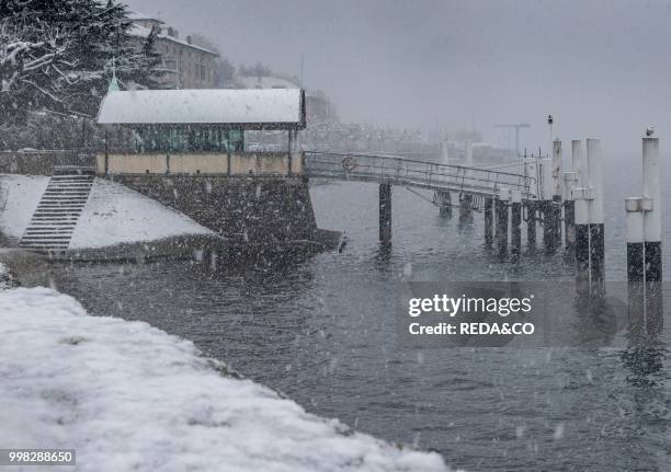 Pier. Bellano eastern shore of Lake Como. Lombardia. Italy. Europe. Photo by: Carlo Borlenghi/REDA&CO/Universal Images Group via Getty Images