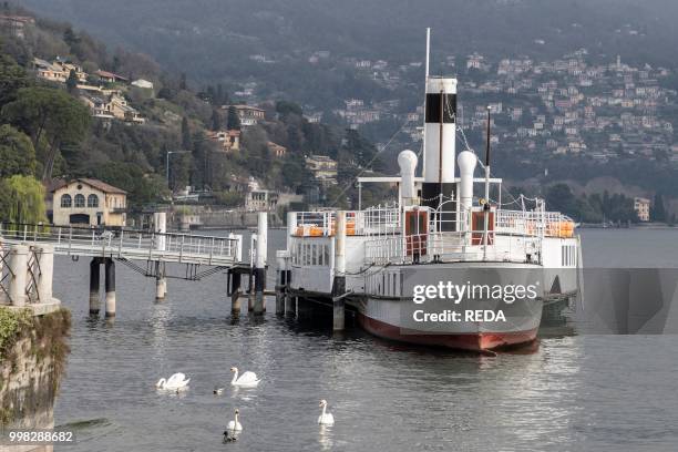 Traditional lake steamboat Patria at Como. Lake Como. Lombardia. Italy. Europe. Photo by: Carlo Borlenghi/REDA&CO/Universal Images Group via Getty...