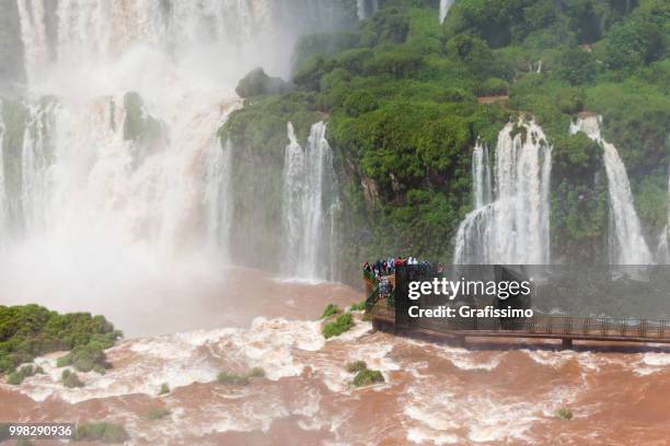 brasilien-touristen stehen vor wasserfälle von iguacu in den ferien - grafissimo stock-fotos und bilder