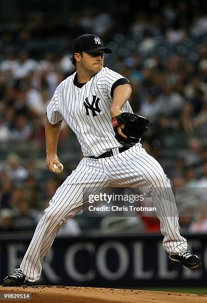 Phil Hughes of the New York Yankees delivers a pitch against the Boston Red Sox on May 17, 2010 at Yankee Stadium in the Bronx borough of New York...