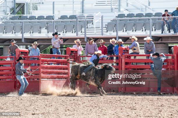 african american cowboy rodeo bullen reiten - rodeo bull stock-fotos und bilder