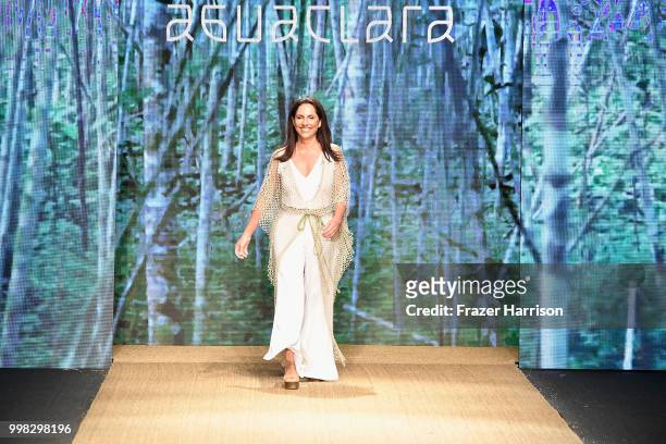 Designer Liliana Villalobos walks the runway for Aguaclara during the Paraiso Fashion Fair at The Paraiso Tent on July 13, 2018 in Miami Beach,...