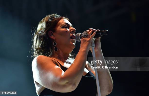 Joanne Catherall of The Human League performs on stage during Day 4 of Kew The Music at Kew Gardens on July 13, 2018 in London, England.
