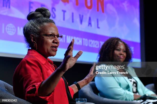 Journalist A'Lelia Bundles and Dr. Tiffany Gill appear at In Her Footsteps: The Legacy of Madam C.J. Walker at the March On Washington Film Festival...