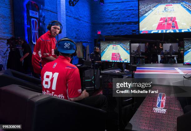 Lets Get It Ramo of Pistons Gaming Team reacts during game against Jazz Gaming during Day 2 of the NBA 2K - The Ticket tournament on July 13, 2018 at...