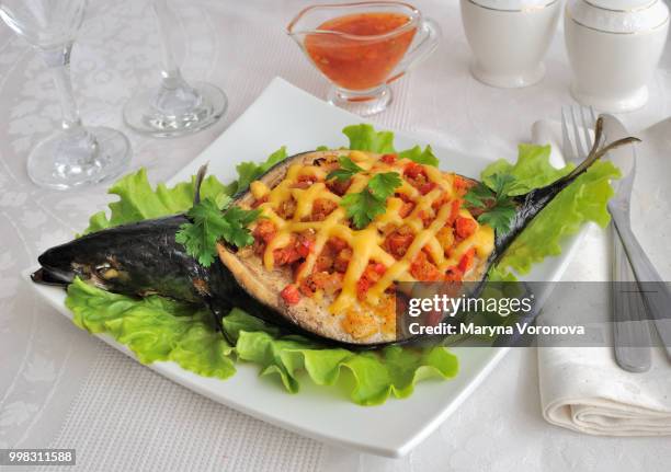 mackerel stuffed with vegetables - grilled mackerel stock pictures, royalty-free photos & images