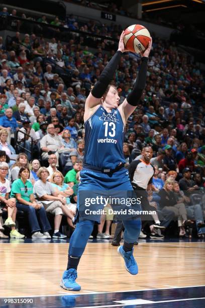 Lindsay Whalen of the Minnesota Lynx handles the ball against the Las Vegas Aces on July 13, 2018 at Target Center in Minneapolis, Minnesota. NOTE TO...