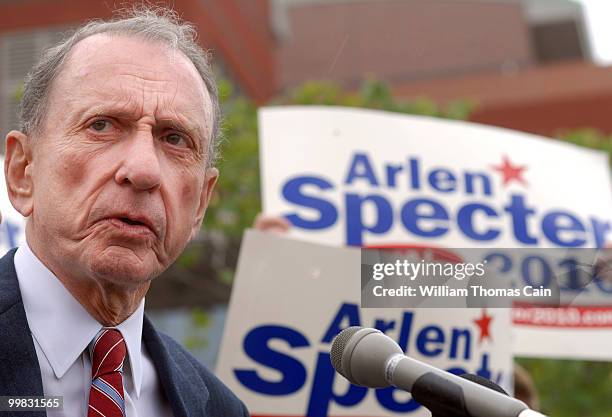 Sen. Arlen Specter campaigns outside Citizens Bank Park May 17, 2010 in Philadelphia, Pennsylvania. Specter, who switched political parties last...