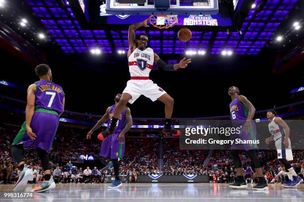Amar'e Stoudemire of Tri-State dunks the ball during the game against the 3 Headed Monsters during BIG3 - Week Four at Little Caesars Arena on July...