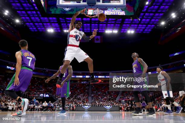 Amar'e Stoudemire of Tri-State dunks the ball during the game against the 3 Headed Monsters during BIG3 - Week Four at Little Caesars Arena on July...