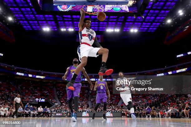 Amar'e Stoudemire of Tri-State dunks the ball during the game against the 3 Headed Monsters during BIG3 - Week Four at Little Caesars Arena on July...