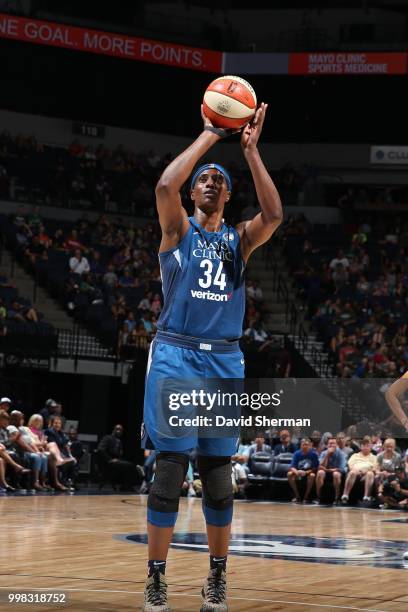 Sylvia Fowles of the Minnesota Lynx shoots the ball against the Las Vegas Aces on July 13, 2018 at Target Center in Minneapolis, Minnesota. NOTE TO...