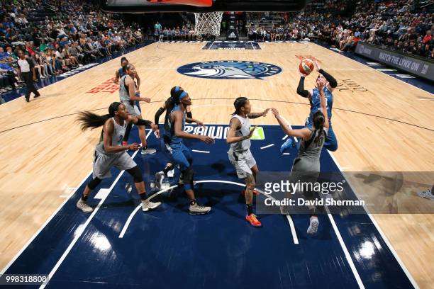 Lindsay Whalen of the Minnesota Lynx shoots the ball against the Las Vegas Aces on July 13, 2018 at Target Center in Minneapolis, Minnesota. NOTE TO...