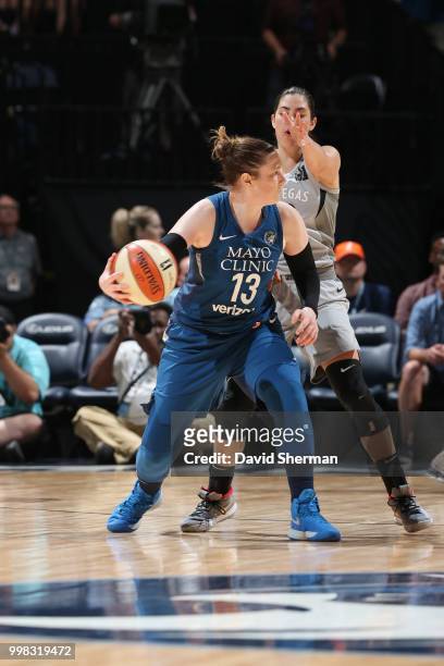 Lindsay Whalen of the Minnesota Lynx handles the ball against the Las Vegas Aces on July 13, 2018 at Target Center in Minneapolis, Minnesota. NOTE TO...