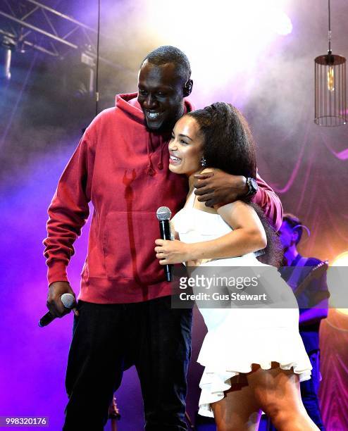 Stormzy joins Jorja Smith on stage at Somerset House Summer Series on July 13, 2018 in London, England.