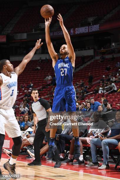 Kendall Stephens of the Orlando Magic shoots the ball during the game against the Oklahoma City Thunder during the 2018 Las Vegas Summer League on...