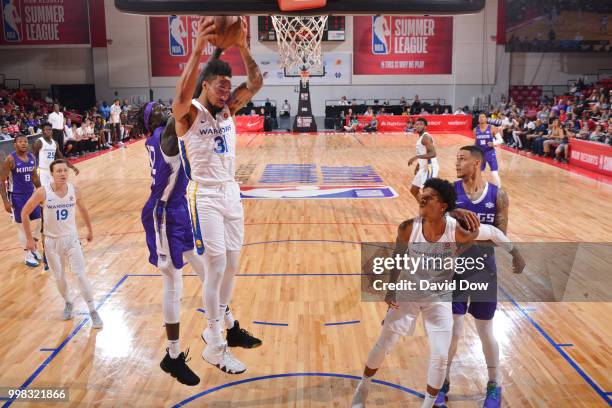 Tokoto of Golden State Warriors grabs the rebound against the Sacramento Kings during the 2018 Las Vegas Summer League on July 13, 2018 at the Cox...