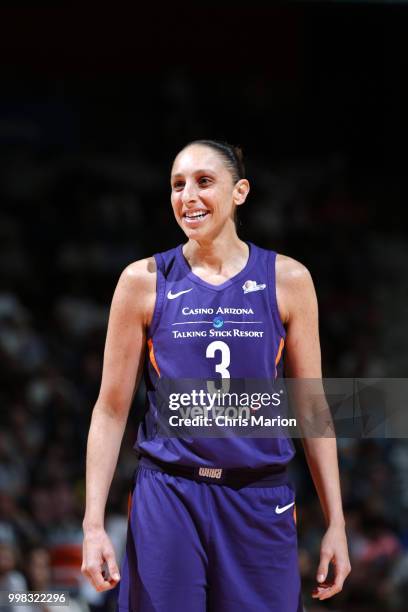 Diana Taurasi of the Phoenix Mercury reacts during the game against the Connecticut Sun against the Connecticut Sun on July 13, 2018 at the Mohegan...