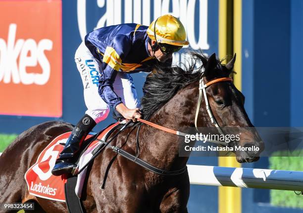 Brutal ridden by Dwayne Dunn wins the Ladbrokes.com.au Handicap at Caulfield Racecourse on July 14, 2018 in Caulfield, Australia.