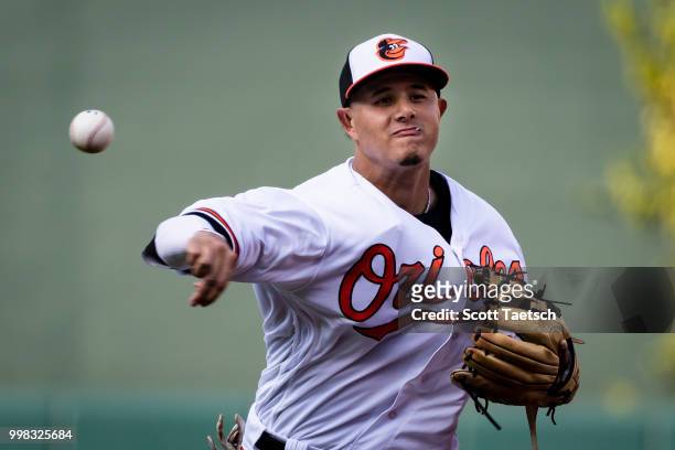 Manny Machado of the Baltimore Orioles in action before the game between the Baltimore Orioles and the Philadelphia Phillies at Oriole Park at Camden...