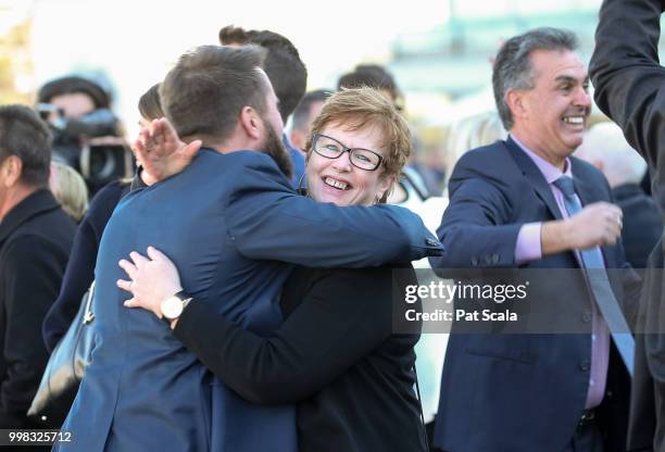 Connections of Magnesium Rose celebrate after winning the Ladbrokes Back Yourself Handicap at Caulfield Racecourse on July 14, 2018 in Caulfield,...