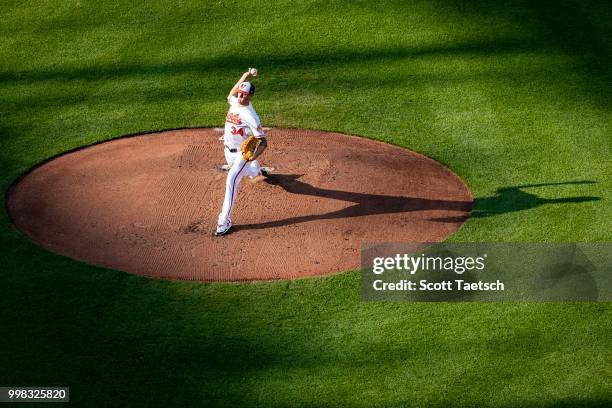 Kevin Gausman of the Baltimore Orioles pitches against the Philadelphia Phillies during the second inning at Oriole Park at Camden Yards on July 12,...