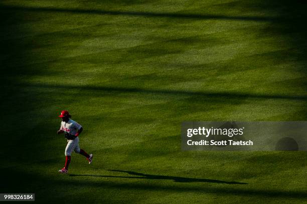 Odubel Herrera of the Philadelphia Phillies in action against the Baltimore Orioles during the second inning at Oriole Park at Camden Yards on July...