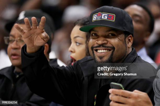 Ice Cube looks on during BIG3 - Week Four at Little Caesars Arena on July 13, 2018 in Detroit, Michigan.