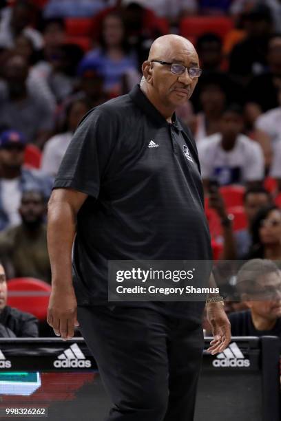 Head coach George Gervin of the Ghost Ballers looks on during the game against Power during BIG3 - Week Four at Little Caesars Arena on July 13, 2018...