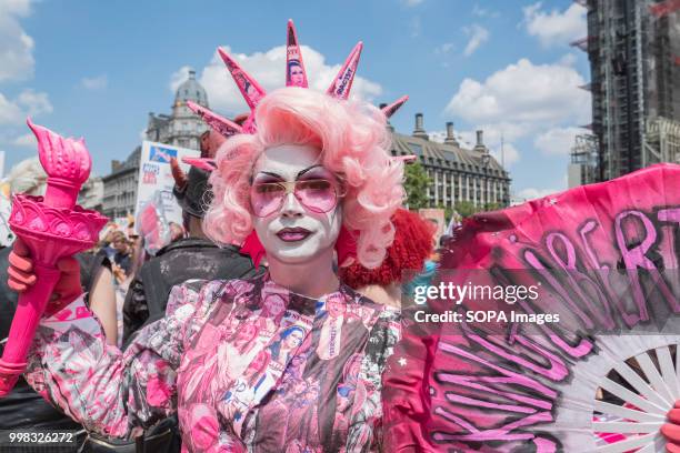 Drag queen seen protesting against US President Donald Trumps visit to the UK on the second day of the president's stay in the country.