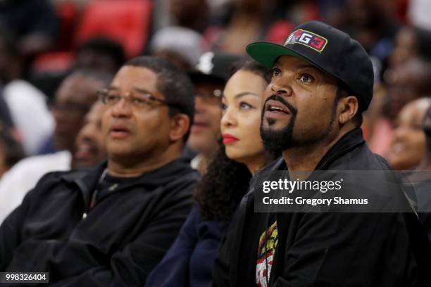 Ice Cube looks on during BIG3 - Week Four at Little Caesars Arena on July 13, 2018 in Detroit, Michigan.