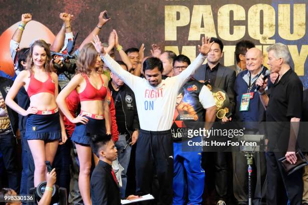 Manny Pacquiao of the Philippines prepares to weigh-in for his fight against Lucas Matthysse July 14, 2018 in Kuala Lumpur, Malaysia.