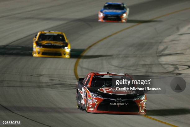 Christopher Bell, driver of the Rheem Toyota, leads Daniel Hemric, driver of the South Point Hotel & Casino Chevrolet, during the NASCAR Xfinity...