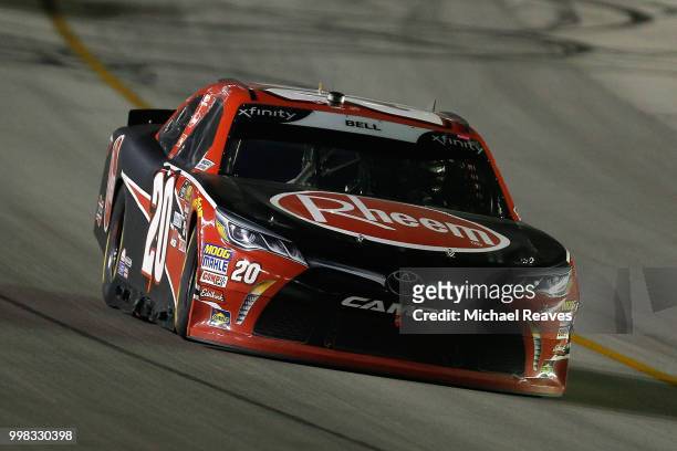 Christopher Bell, driver of the Rheem Toyota, races during the NASCAR Xfinity Series Alsco 300 at Kentucky Speedway on July 13, 2018 in Sparta,...