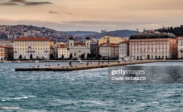 Trieste city and the Adriatic Sea during the wind phenomenon called Bora. Friuli-Venezia Giulia. Italy. Europe. Photo by: Carlo...